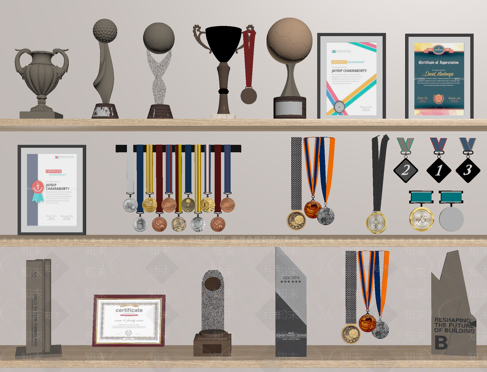 现代奖杯奖牌SU模型下载【ID:1188352323】