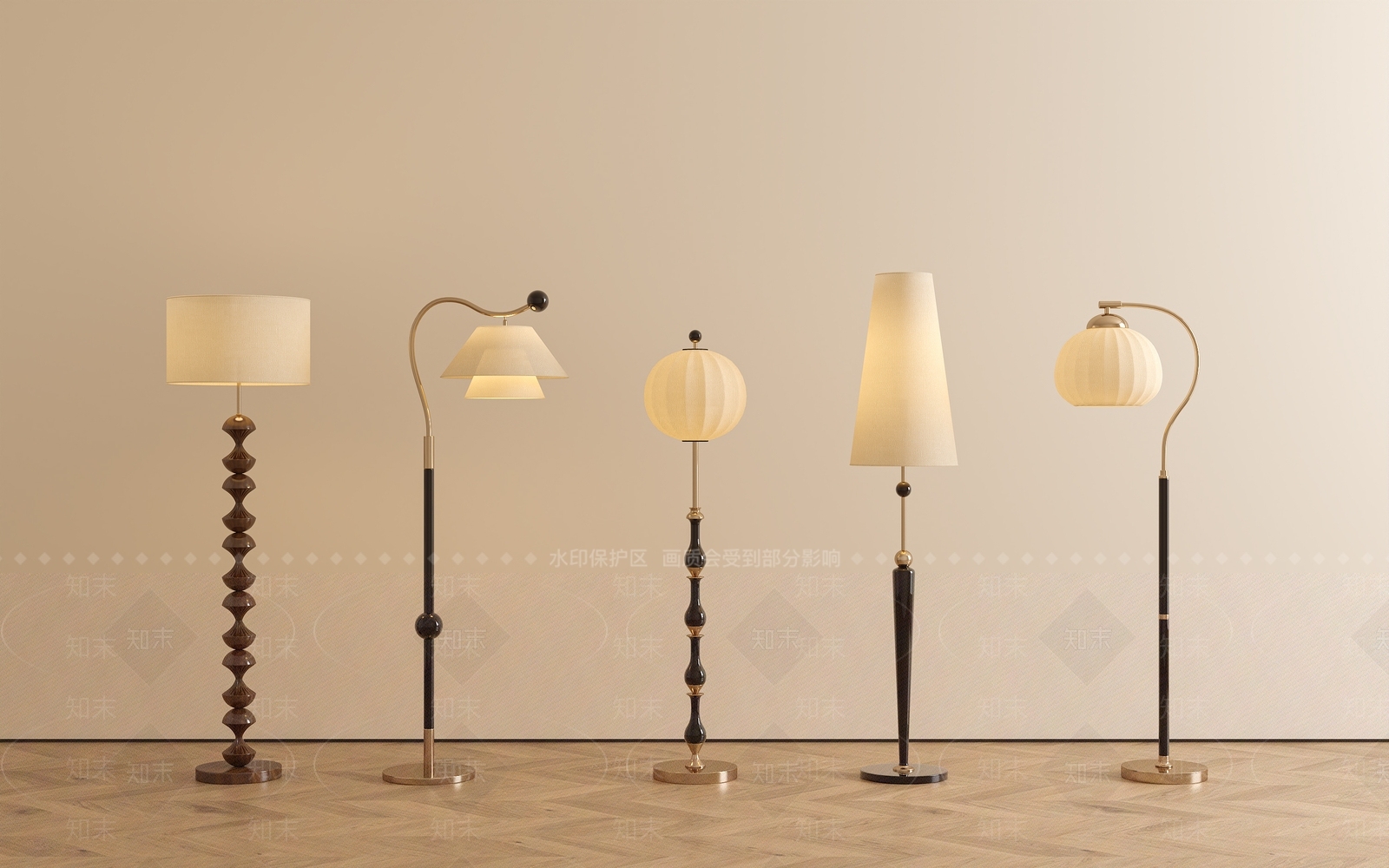 复古中古落地灯SU模型下载【ID:1188368702】