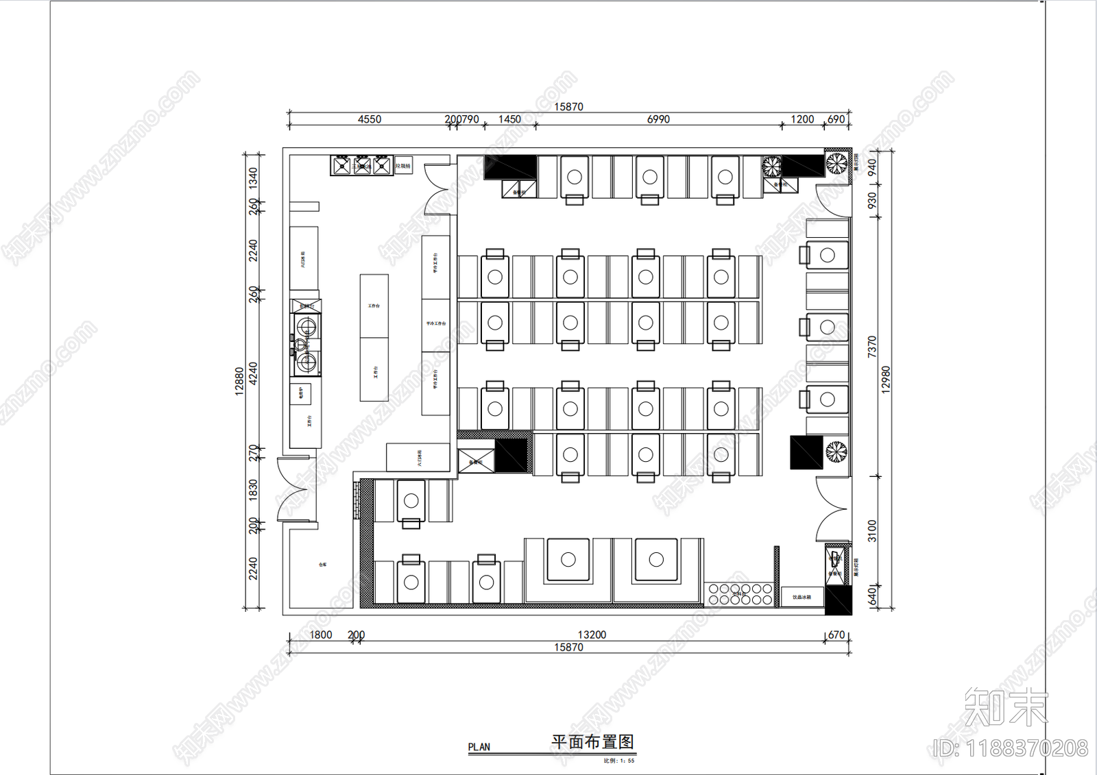 新中式现代中餐厅施工图下载【ID:1188370208】