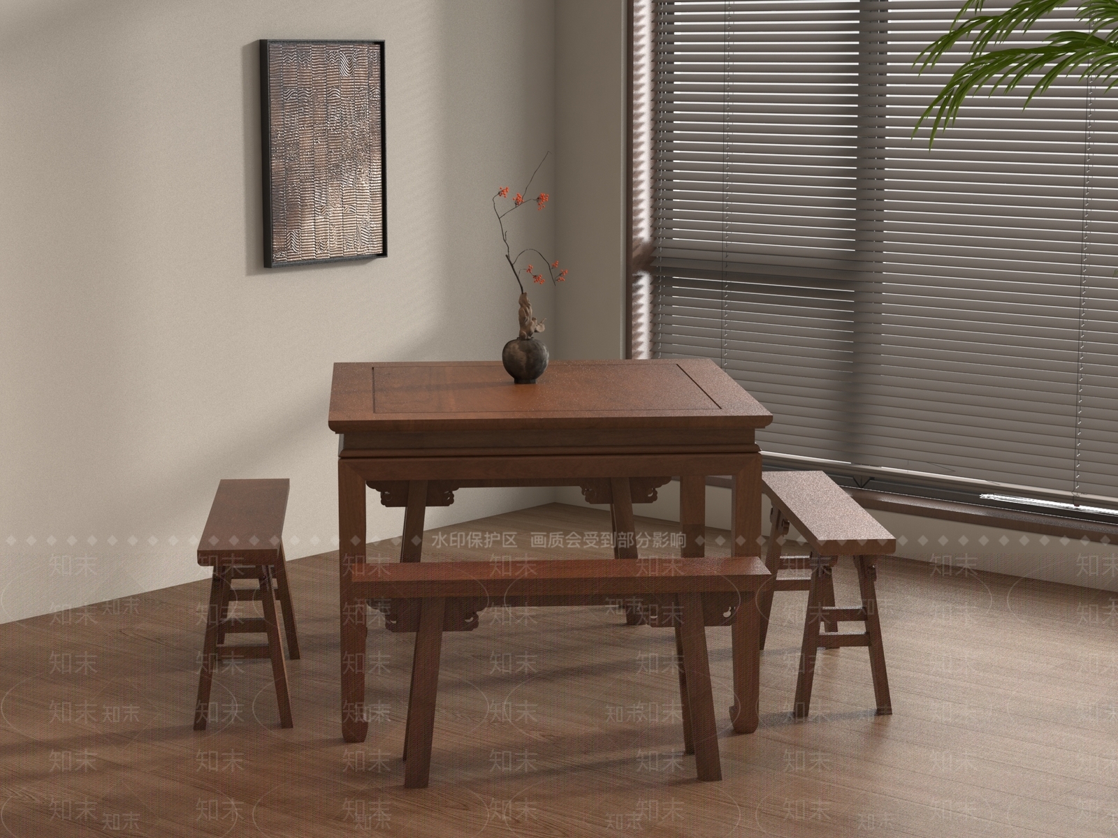 新中式中式餐桌椅SU模型下载【ID:1188385452】