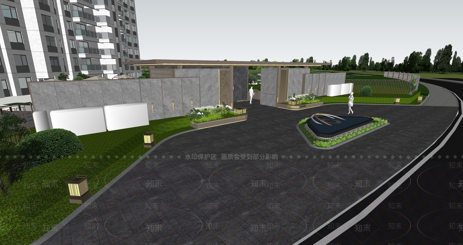 现代小区景观SU模型下载【ID:1188389265】