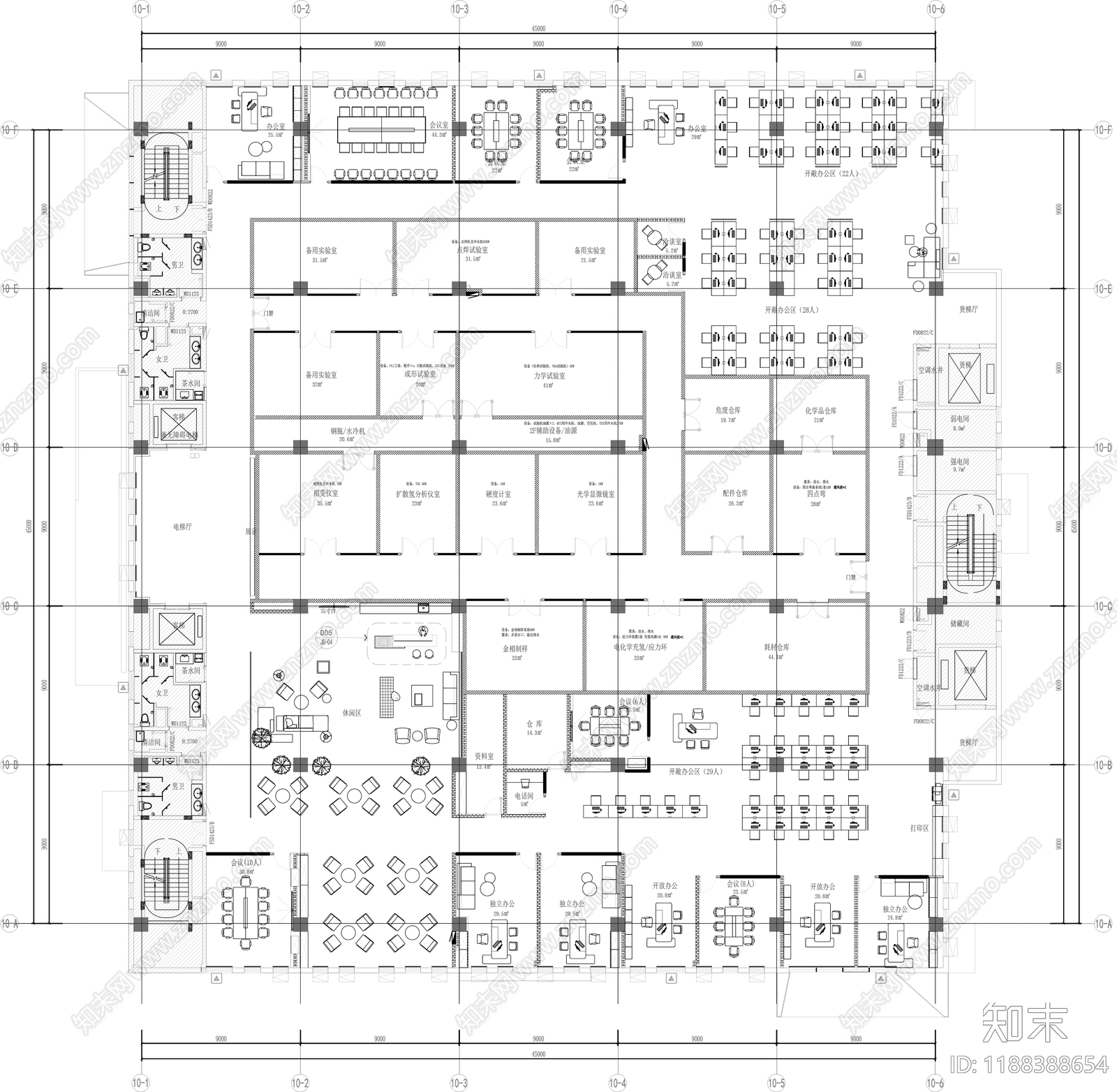 现代整体办公空间cad施工图下载【ID:1188388654】