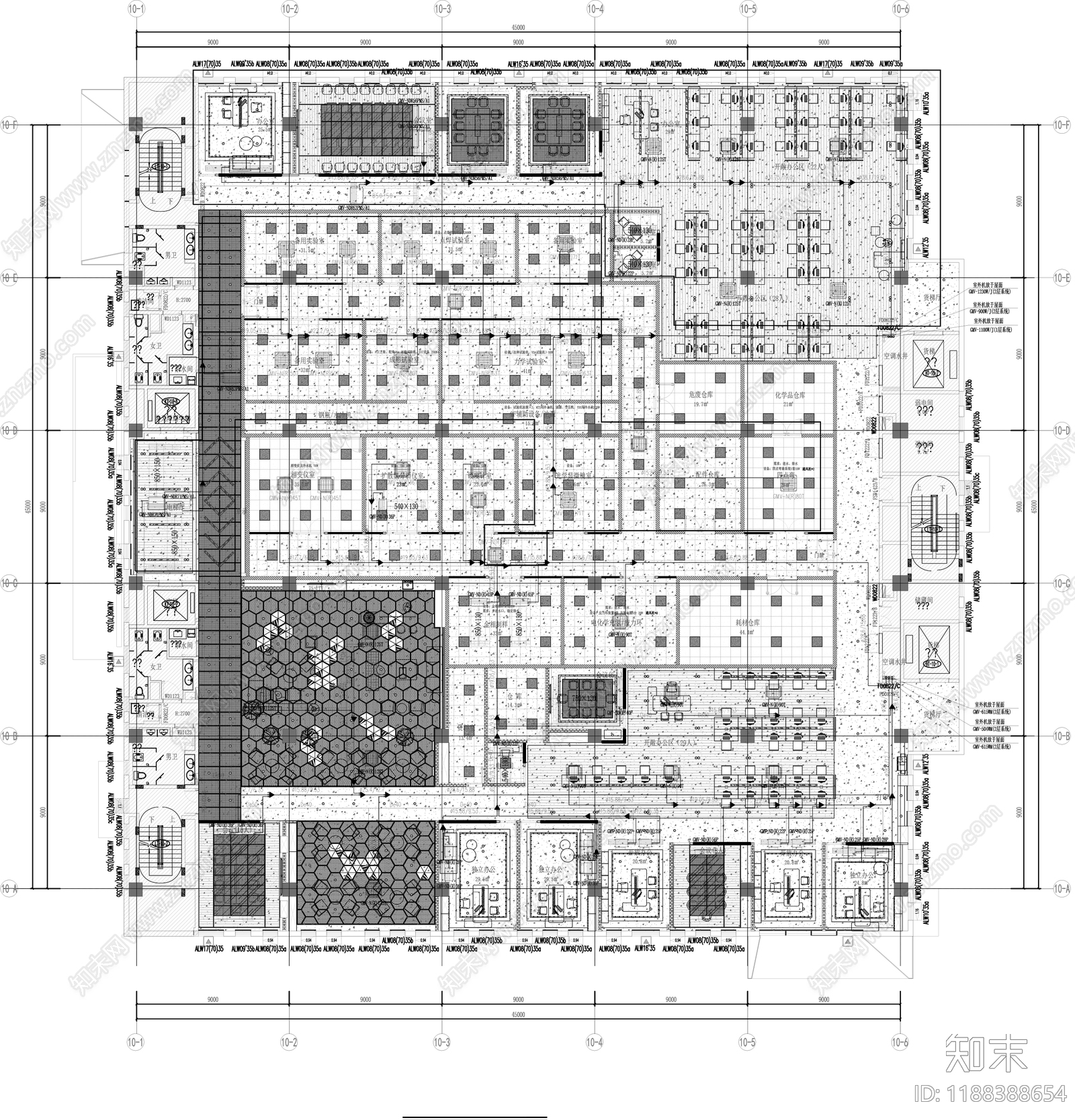 现代整体办公空间cad施工图下载【ID:1188388654】