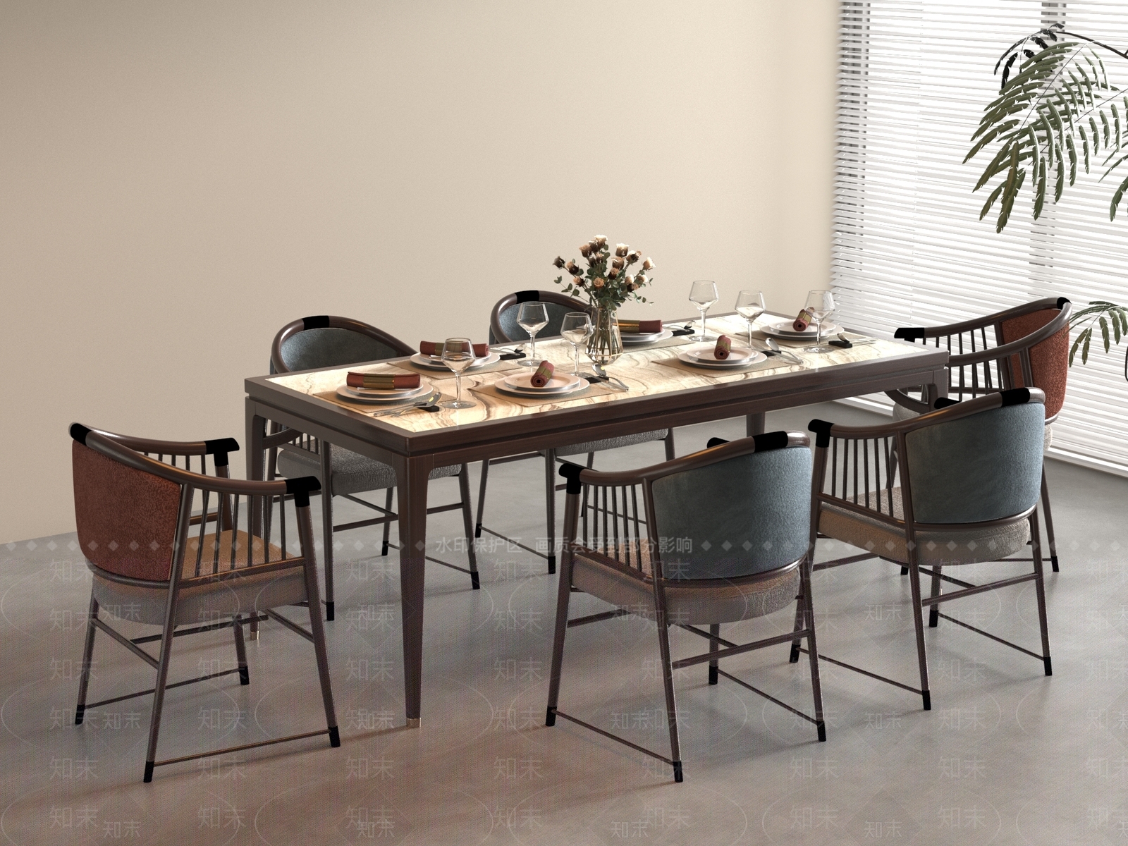 新中式中式餐桌椅3D模型下载【ID:1188388563】