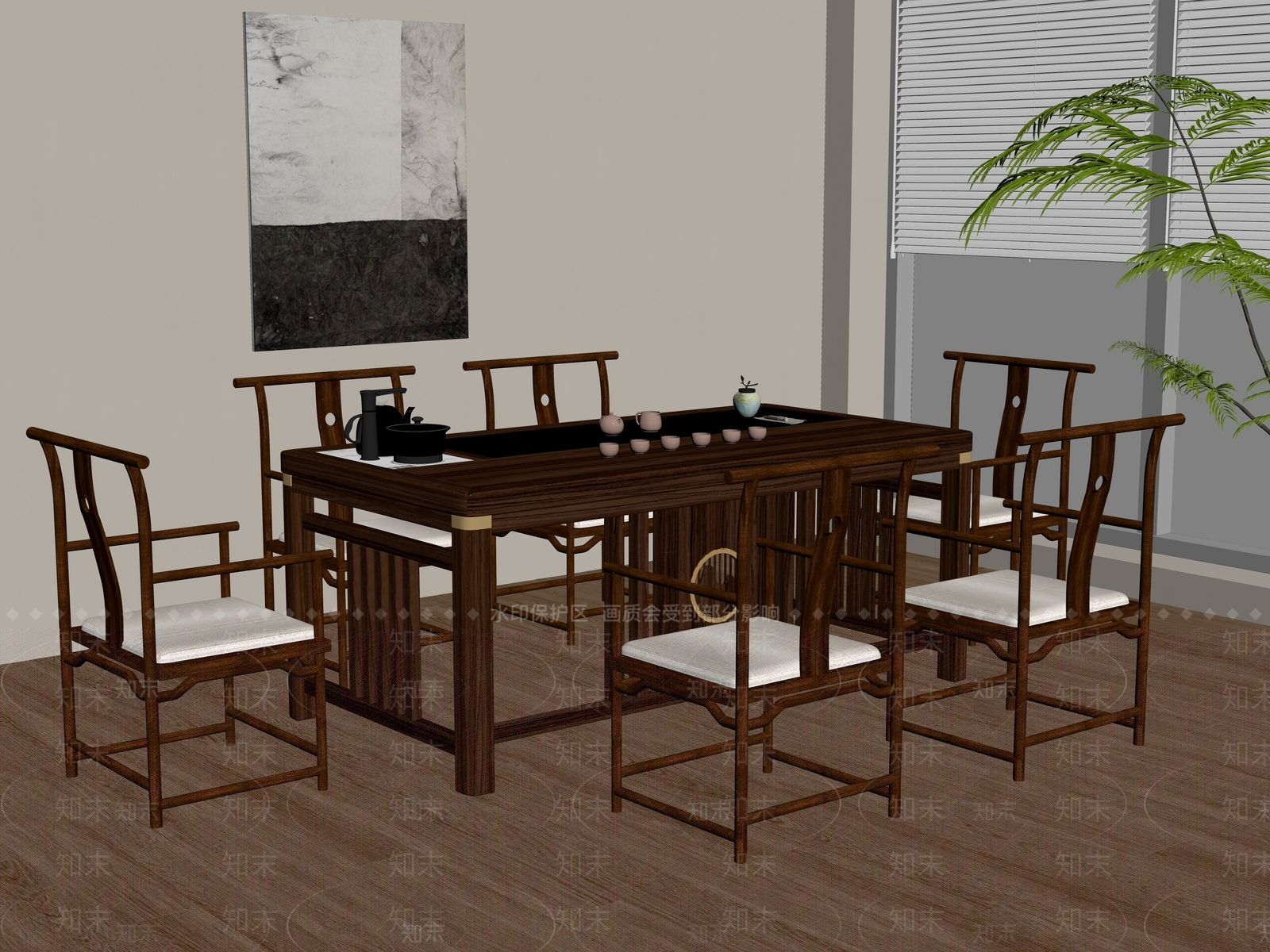 新中式茶桌椅SU模型下载【ID:1188390814】