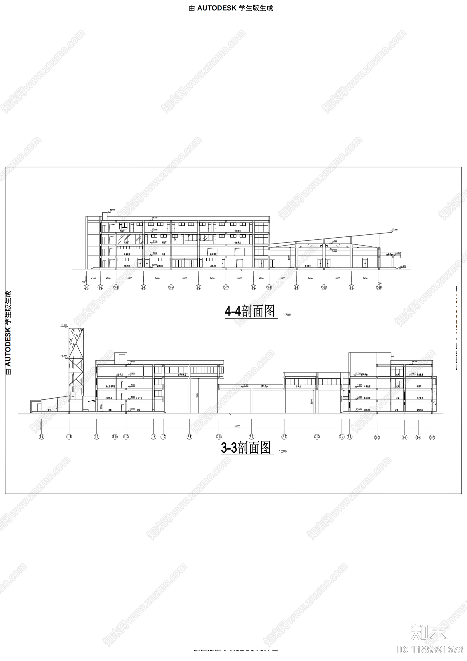 现代学校建筑cad施工图下载【ID:1188391673】