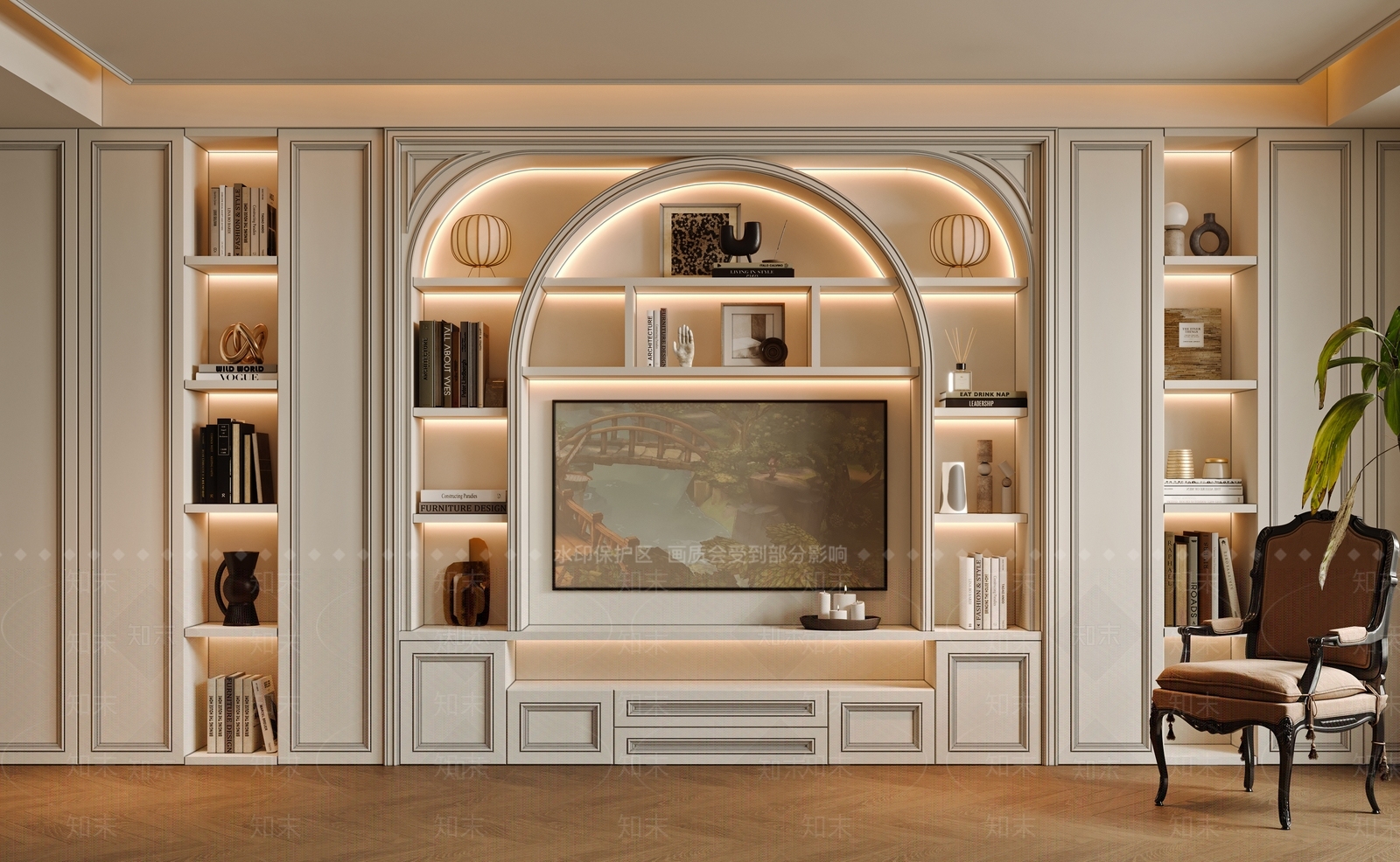 法式美式书柜3D模型下载【ID:1188392474】