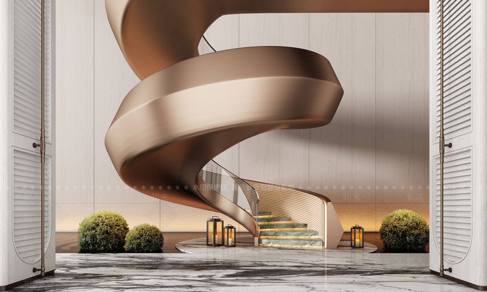 现代轻奢旋转楼梯SU模型下载【ID:1188393563】