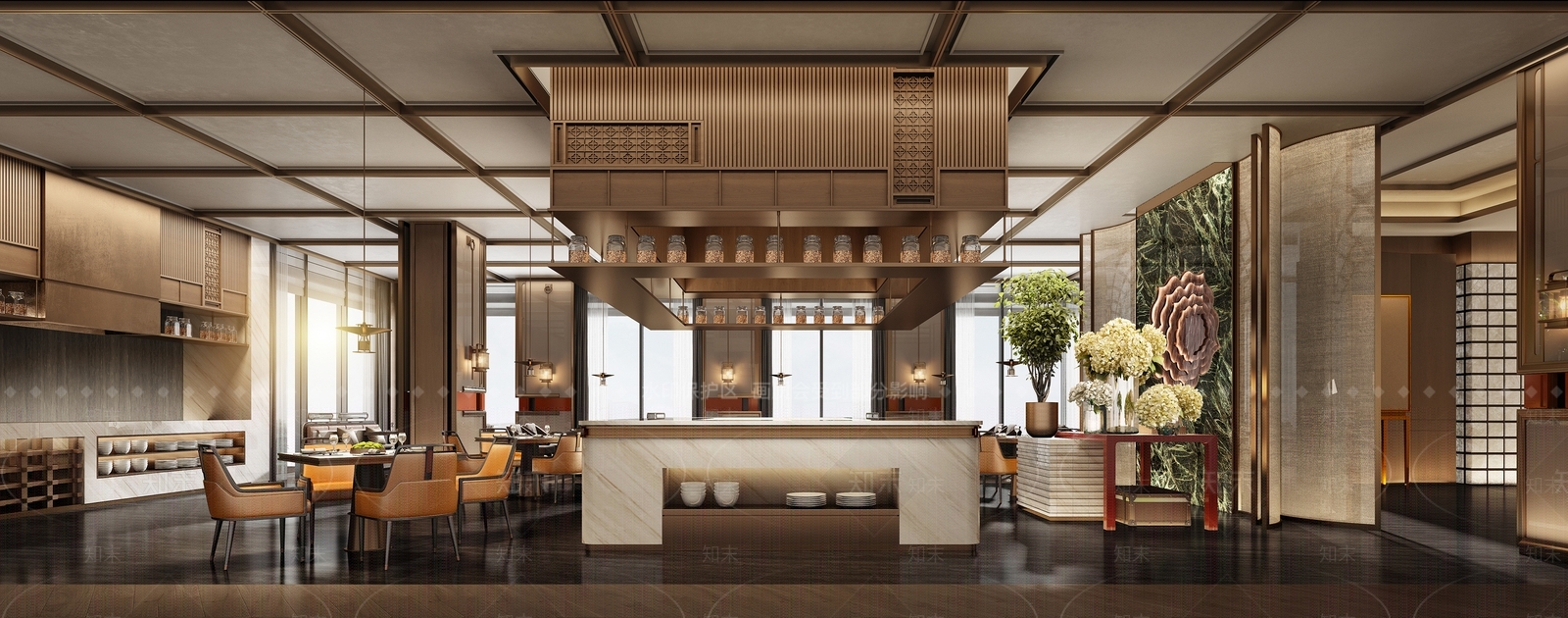 新中式现代自助餐厅3D模型下载【ID:1188400398】