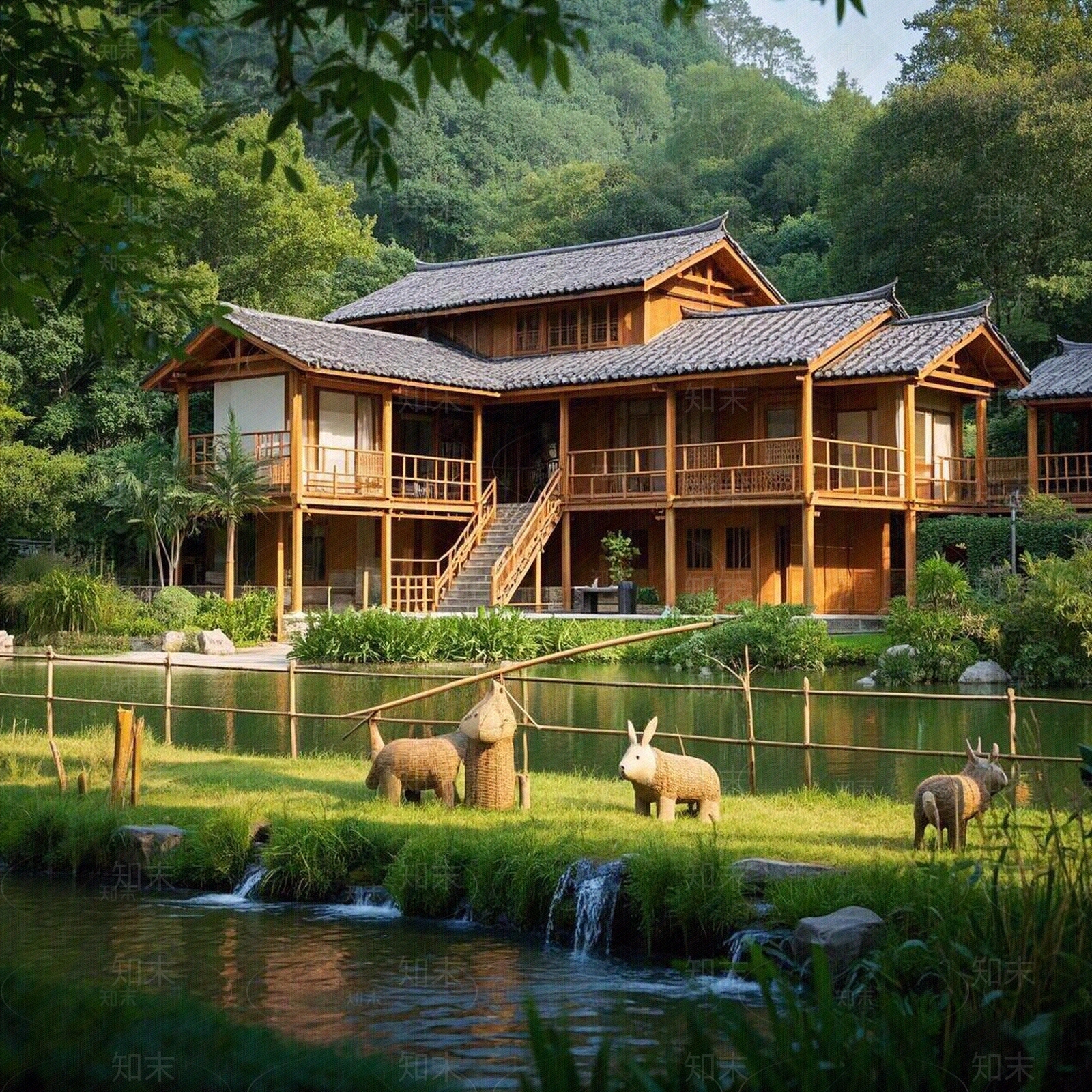 新中式小区外景贴图下载【ID:1188404988】