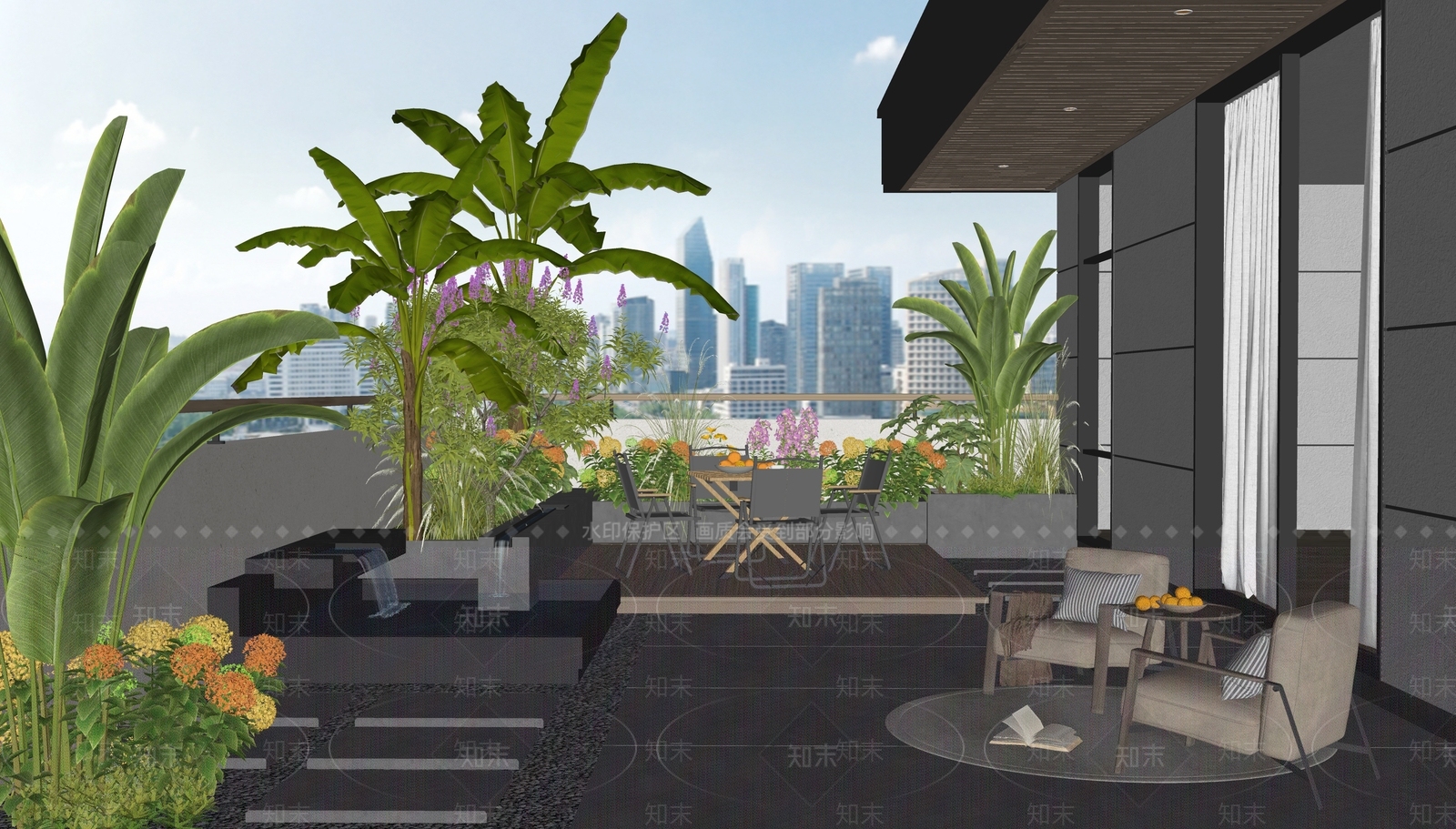现代屋顶花园SU模型下载【ID:1188407401】