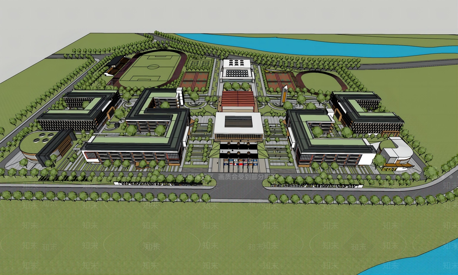 现代学校建筑SU模型下载【ID:1188408097】