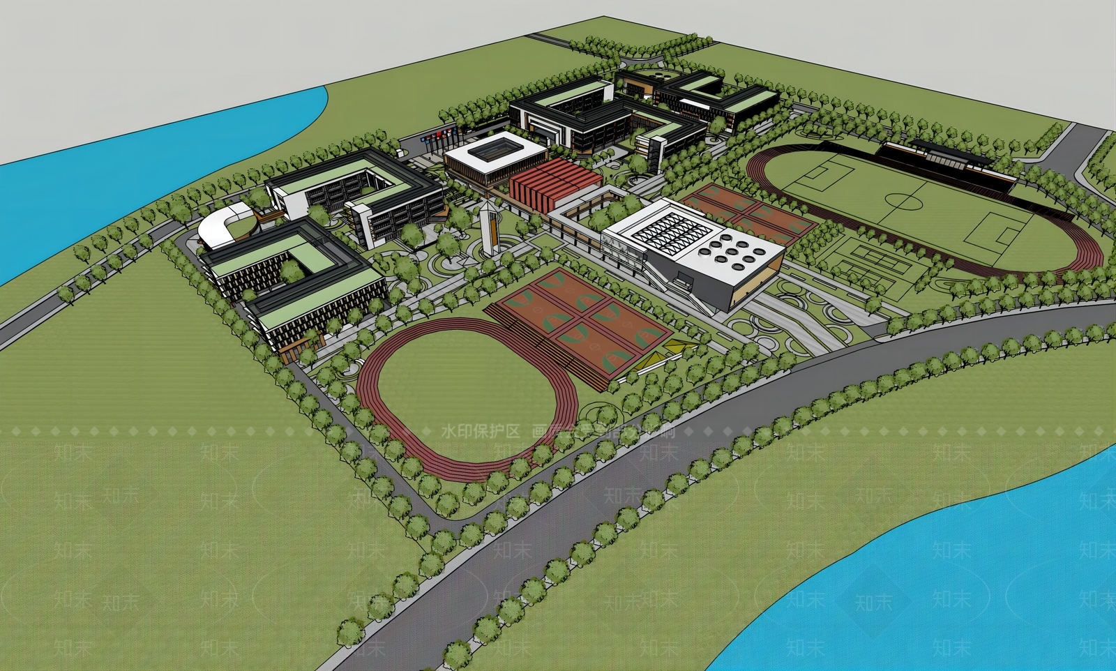 现代学校建筑SU模型下载【ID:1188408097】