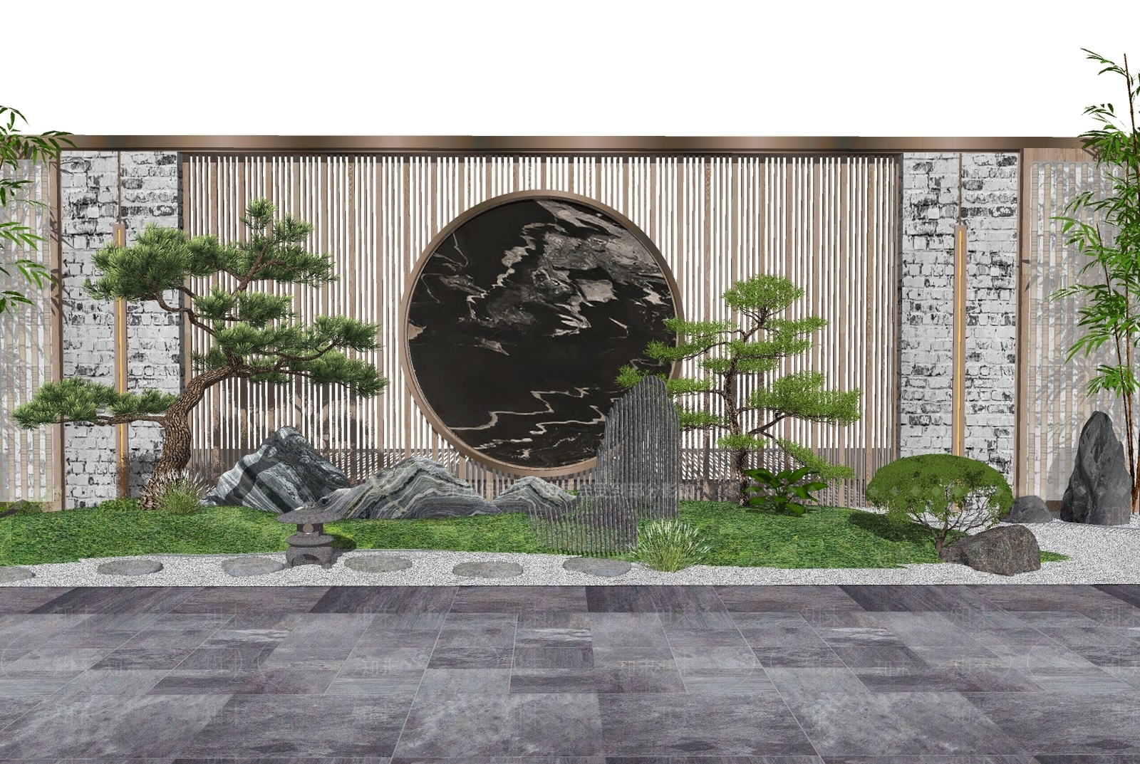 现代新中式别墅庭院SU模型下载【ID:1188409192】