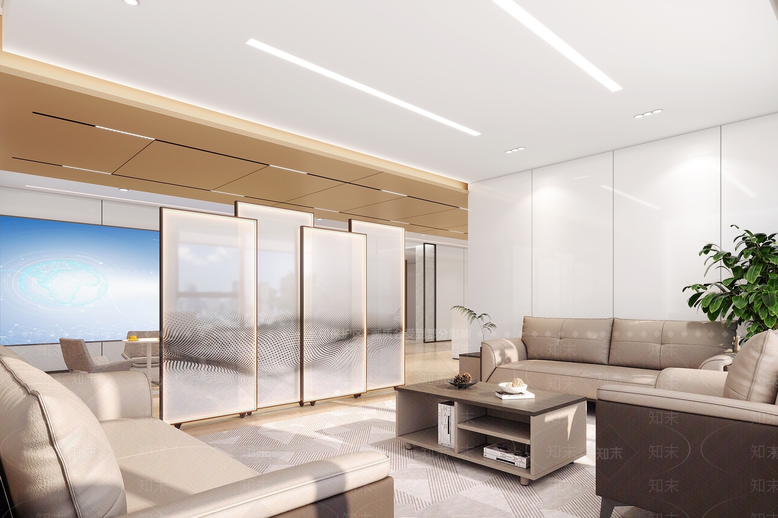 现代原木接待室3D模型下载【ID:1188409678】