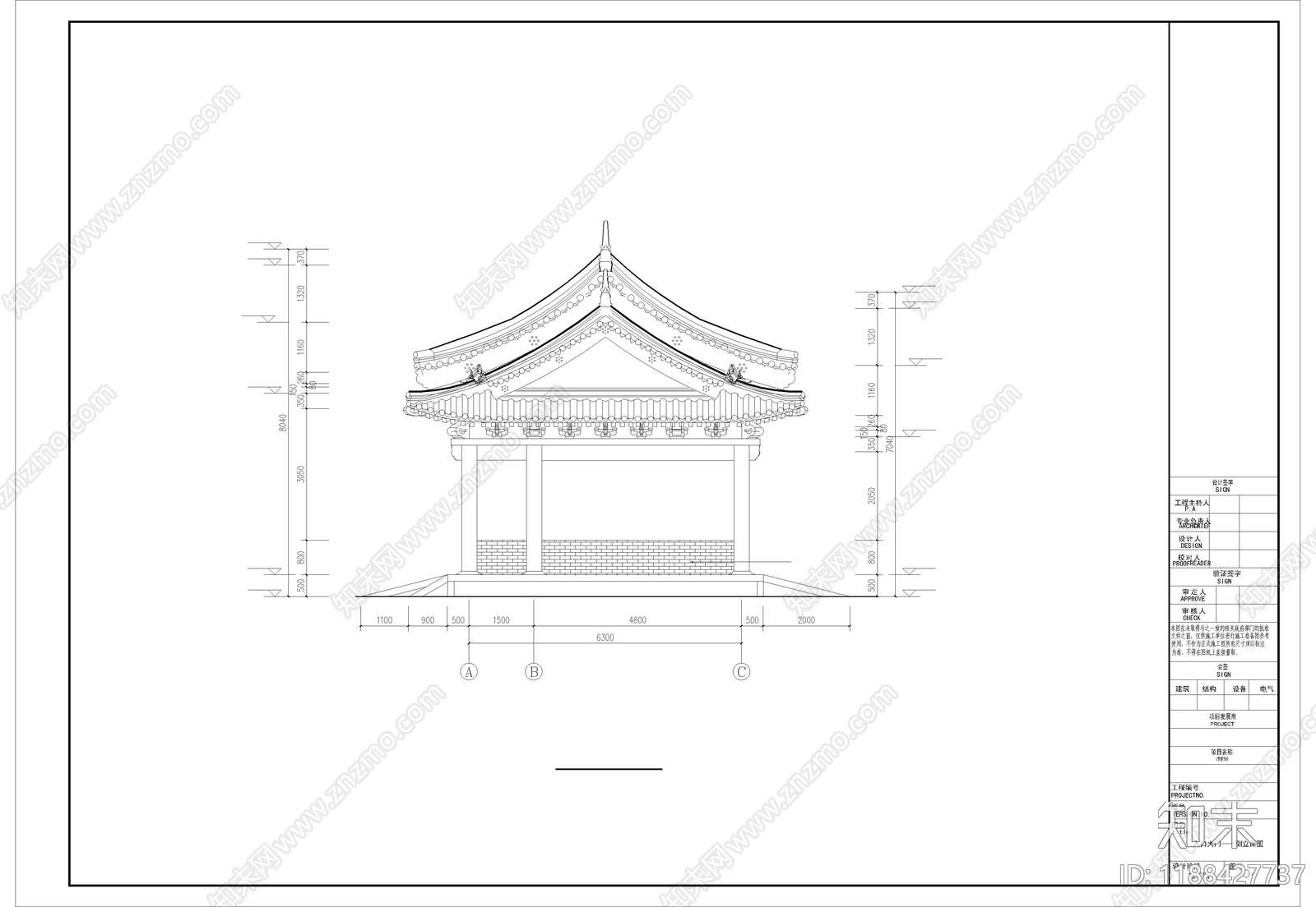 仿古建筑cad施工图下载【ID:1188427737】
