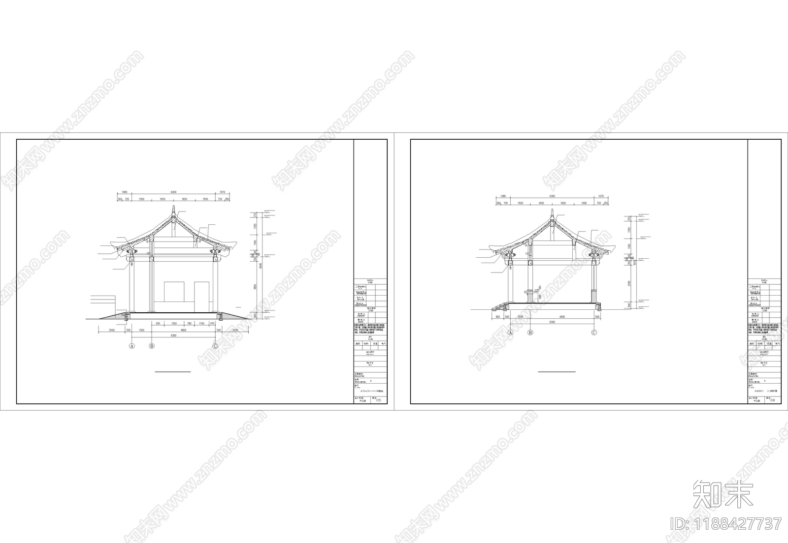 仿古建筑cad施工图下载【ID:1188427737】