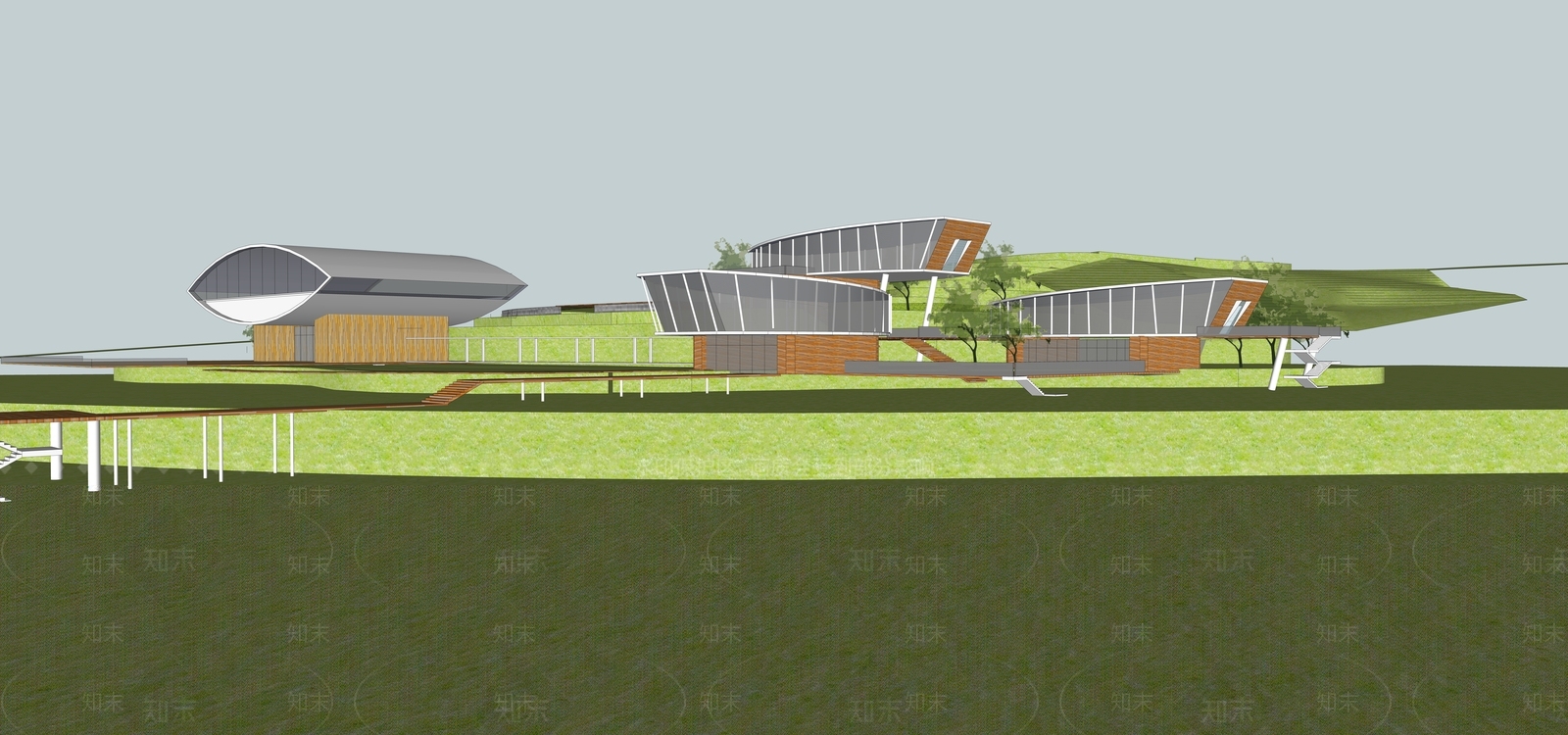 现代展览馆建筑SU模型下载【ID:1188412115】