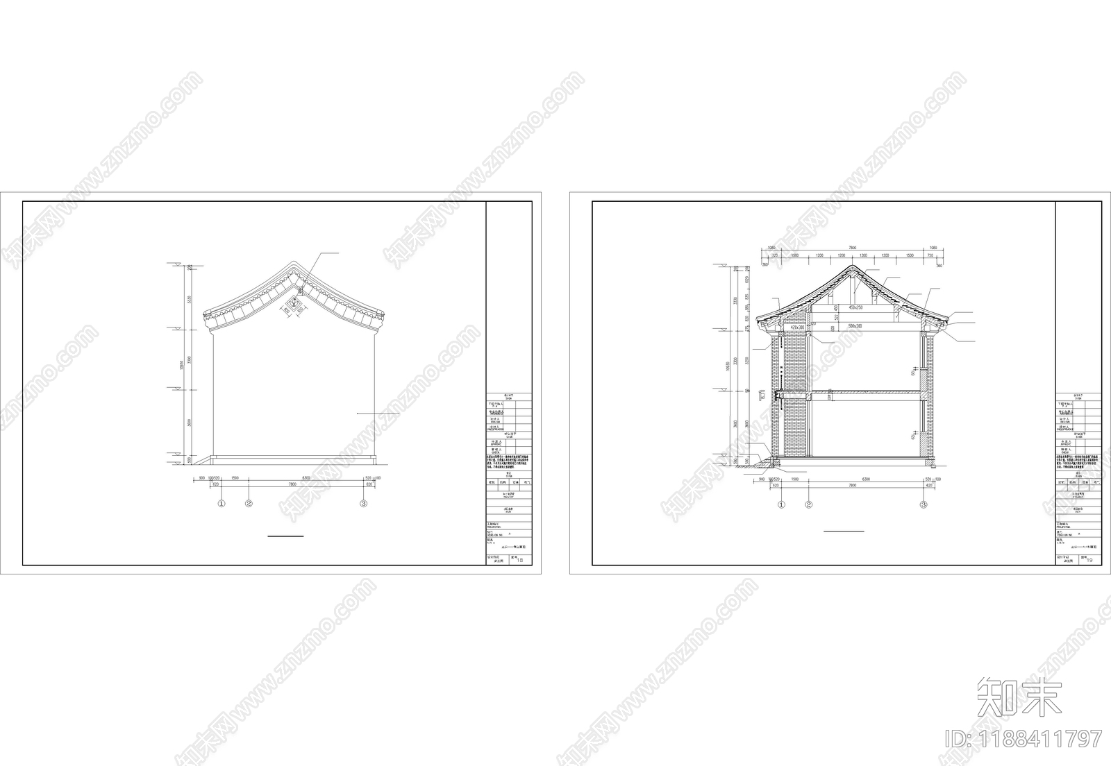 仿古建筑cad施工图下载【ID:1188411797】