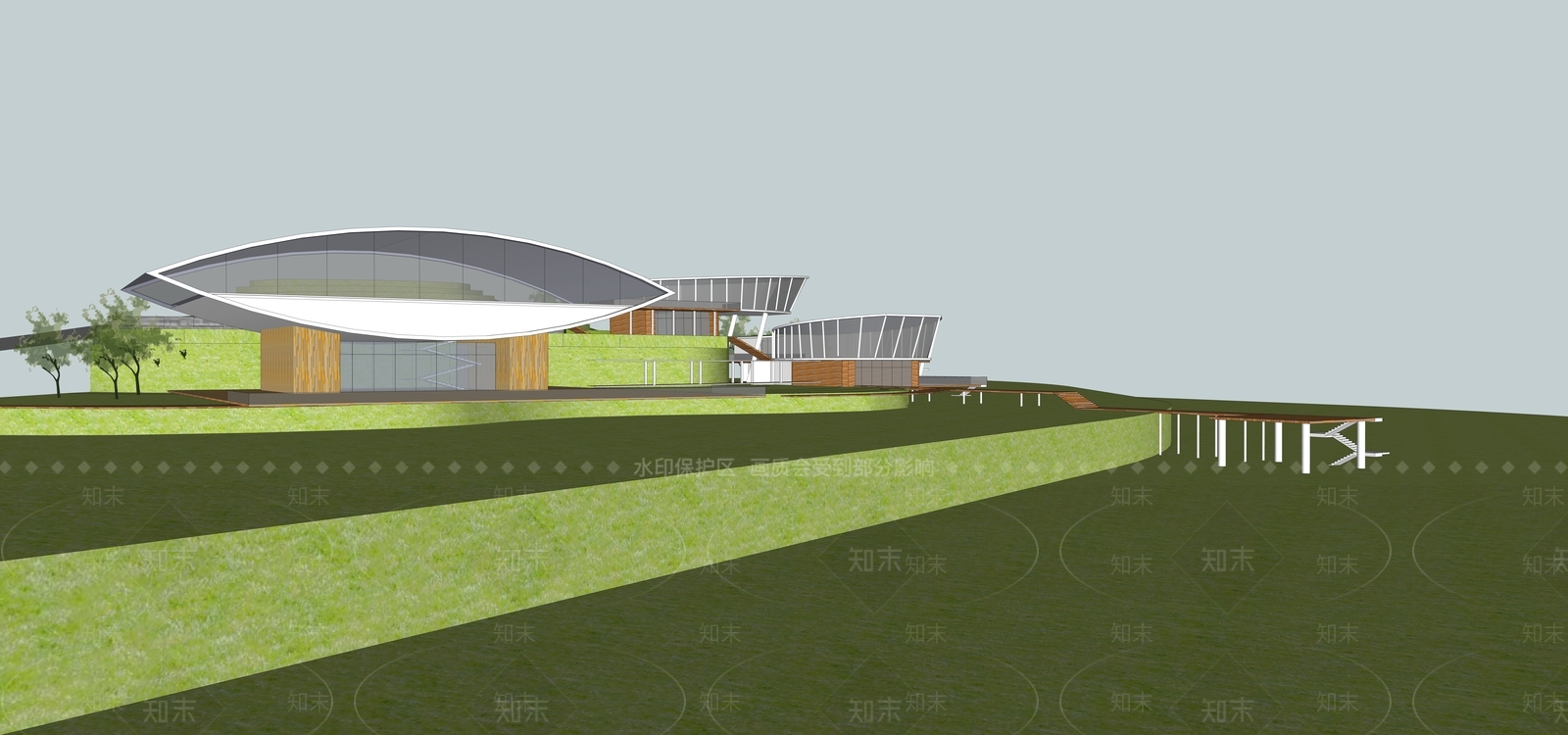 现代展览馆建筑SU模型下载【ID:1188412115】
