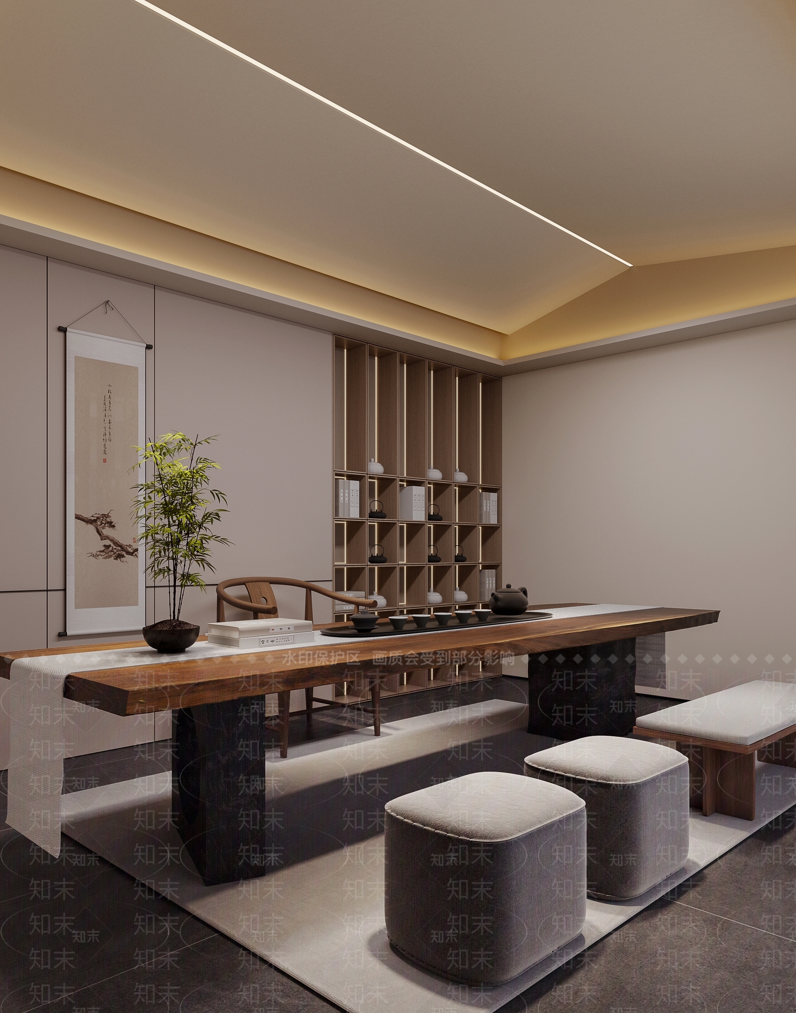 新中式茶室3D模型下载【ID:1188415933】