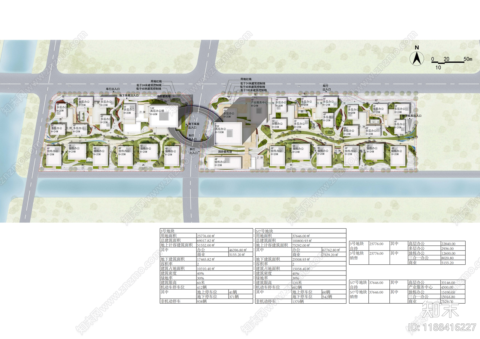 现代产业园建筑cad施工图下载【ID:1188416227】