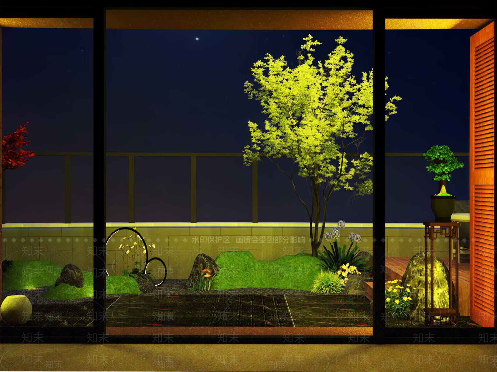 新中式屋顶花园SU模型下载【ID:1188416514】