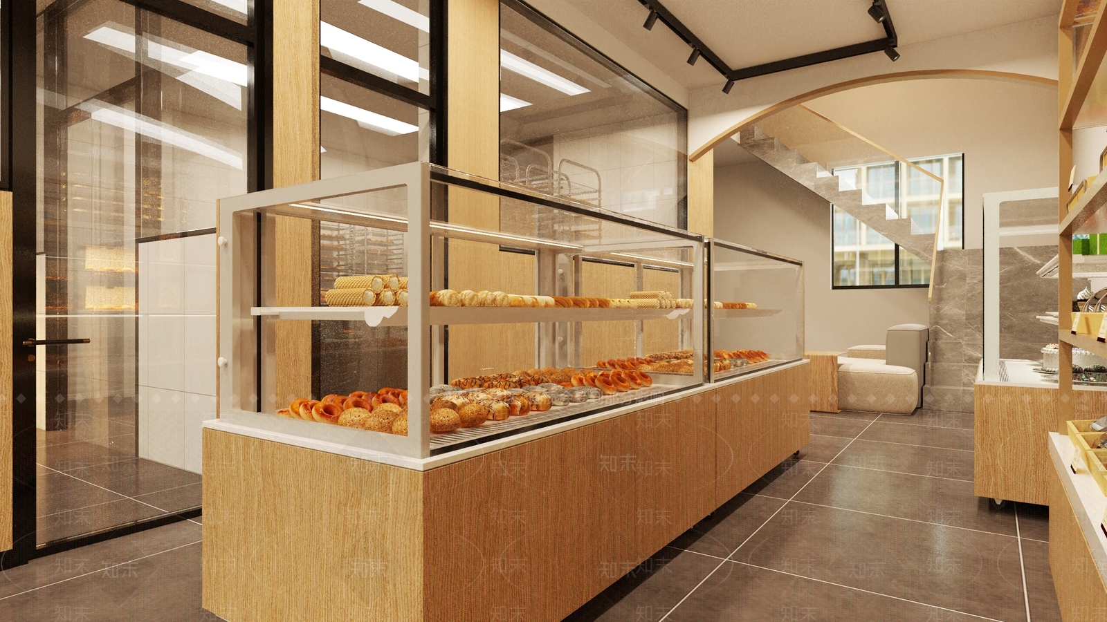 现代原木甜品面包店3D模型下载【ID:1188419866】