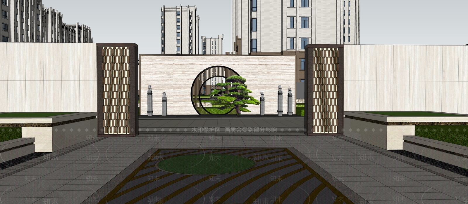 新中式禅意景墙SU模型下载【ID:1188421093】
