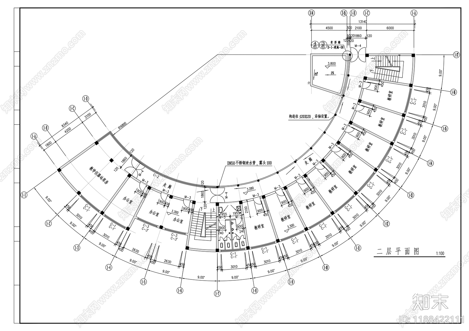 现代学校建筑cad施工图下载【ID:1188422111】