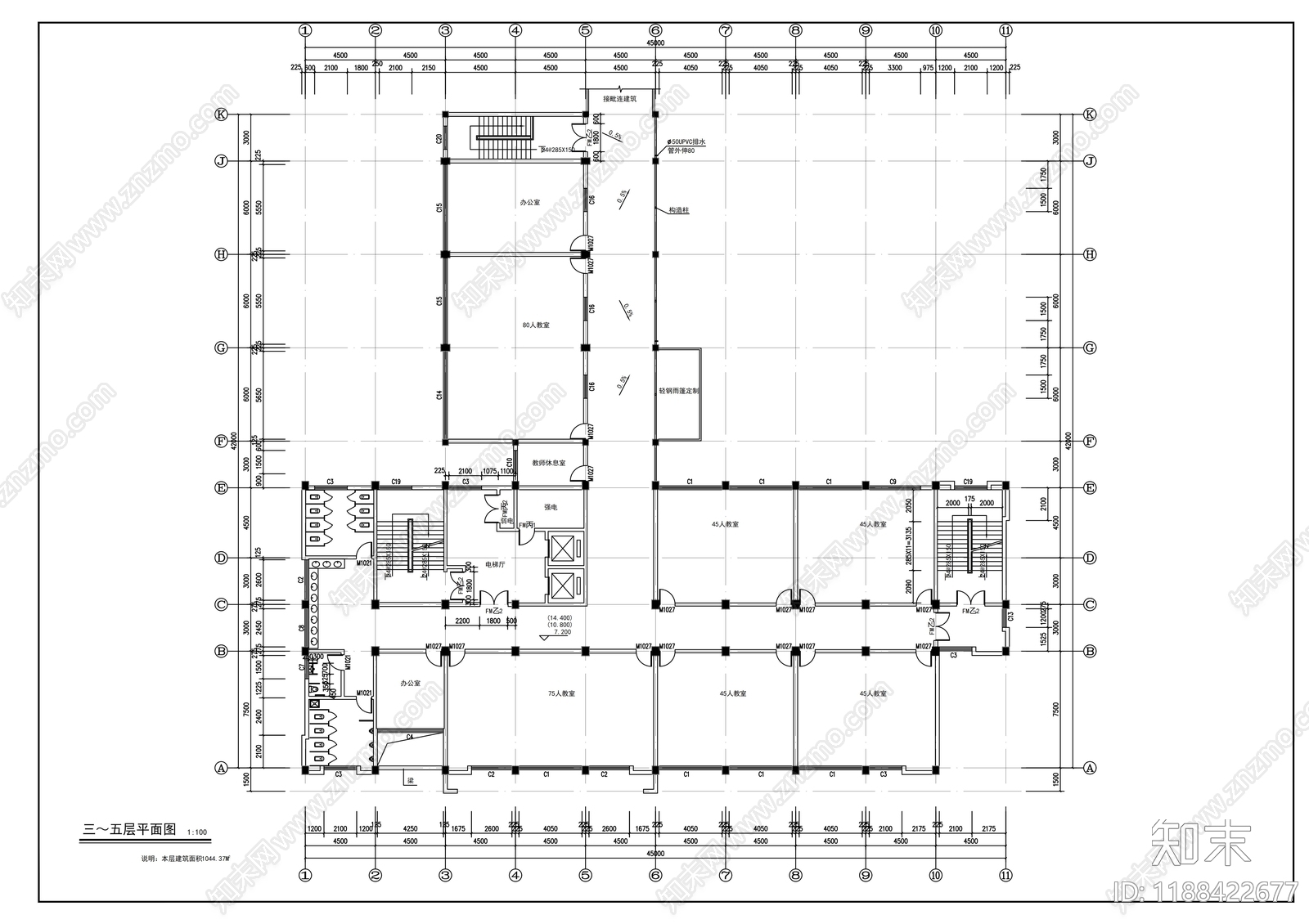 现代学校建筑cad施工图下载【ID:1188422677】