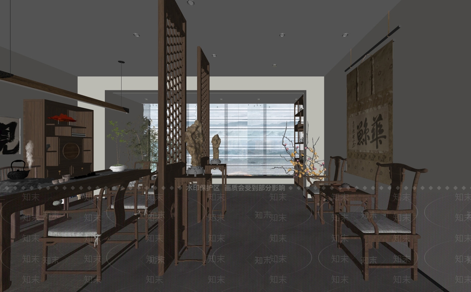 新中式茶室SU模型下载【ID:1188429346】
