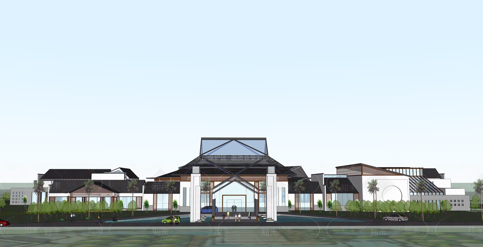 新中式中式酒店建筑SU模型下载【ID:1188424401】