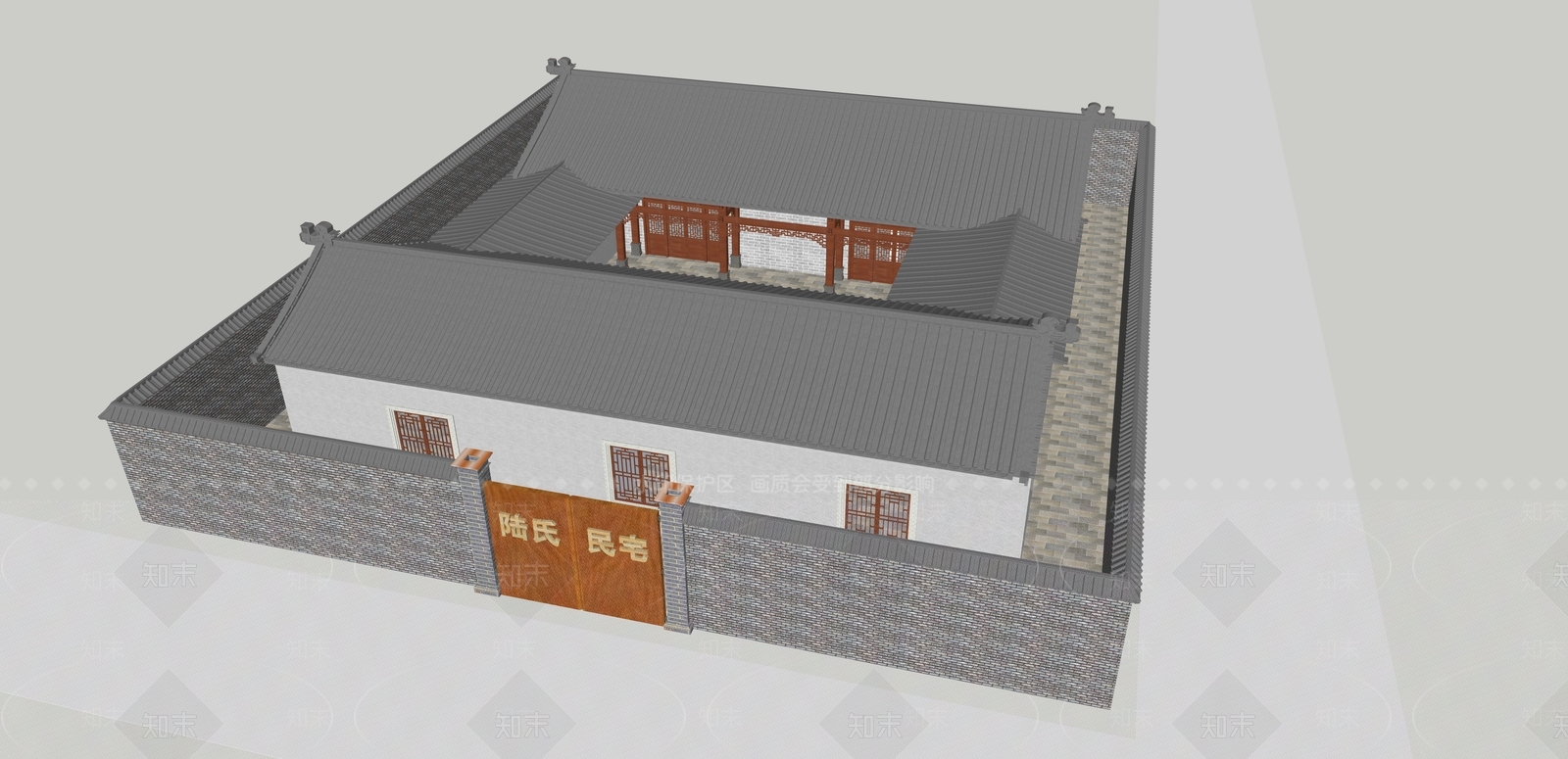 新中式现代古建筑SU模型下载【ID:1188429280】