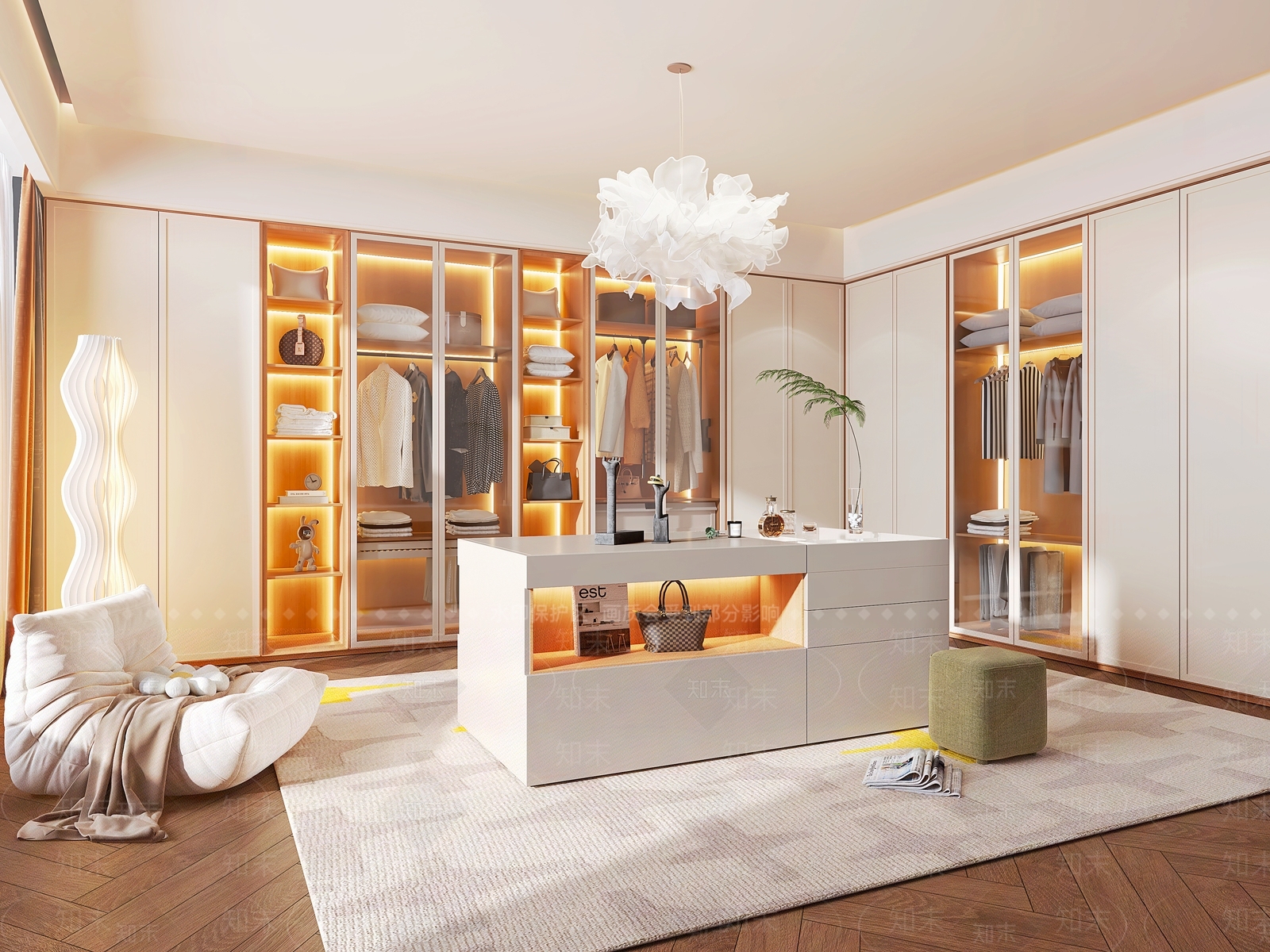 现代奶油衣帽间3D模型下载【ID:1188430962】