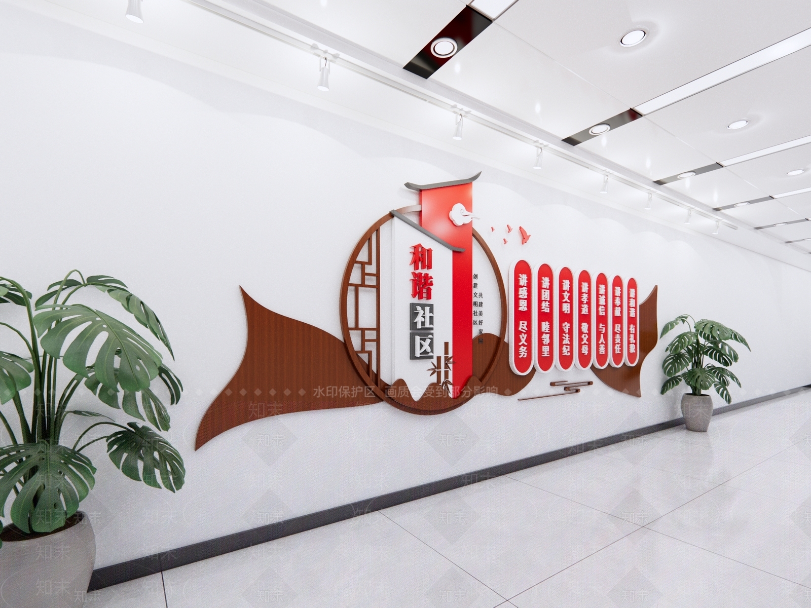 现代新中式文化墙SU模型下载【ID:1188431308】