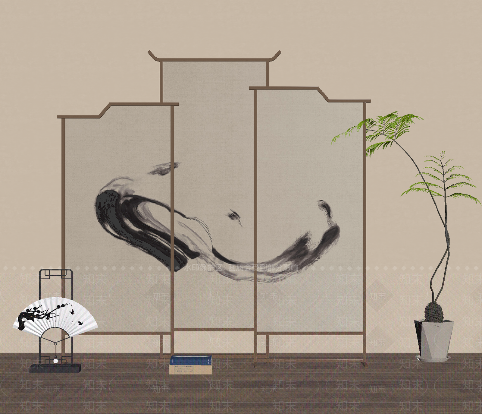 新中式屏风SU模型下载【ID:1188432775】