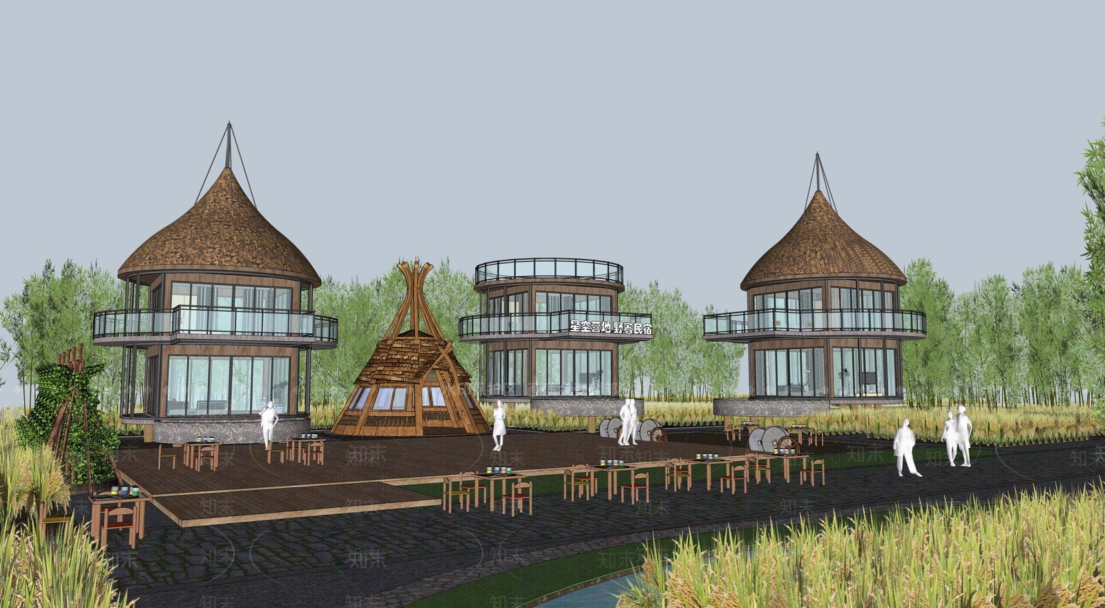 现代乡村民宿建筑SU模型下载【ID:1188437561】
