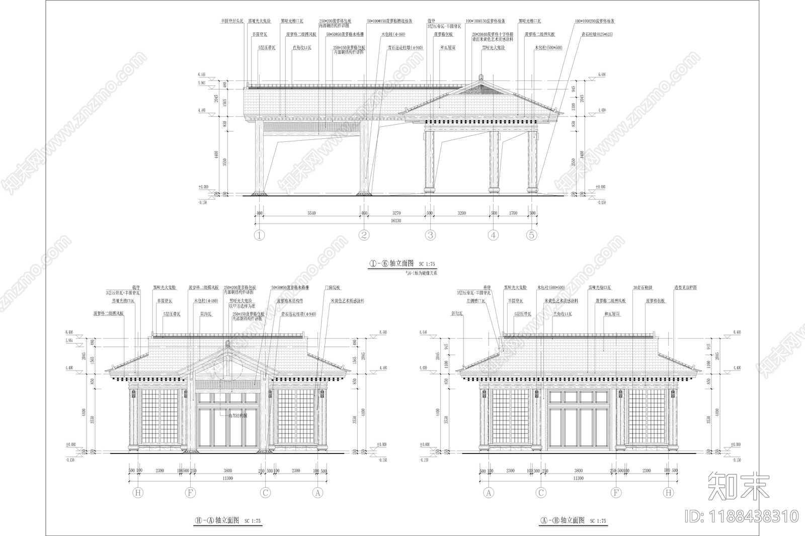 仿古建筑cad施工图下载【ID:1188438310】
