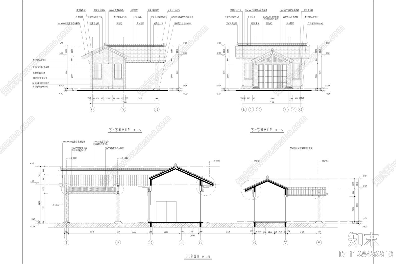 仿古建筑cad施工图下载【ID:1188438310】