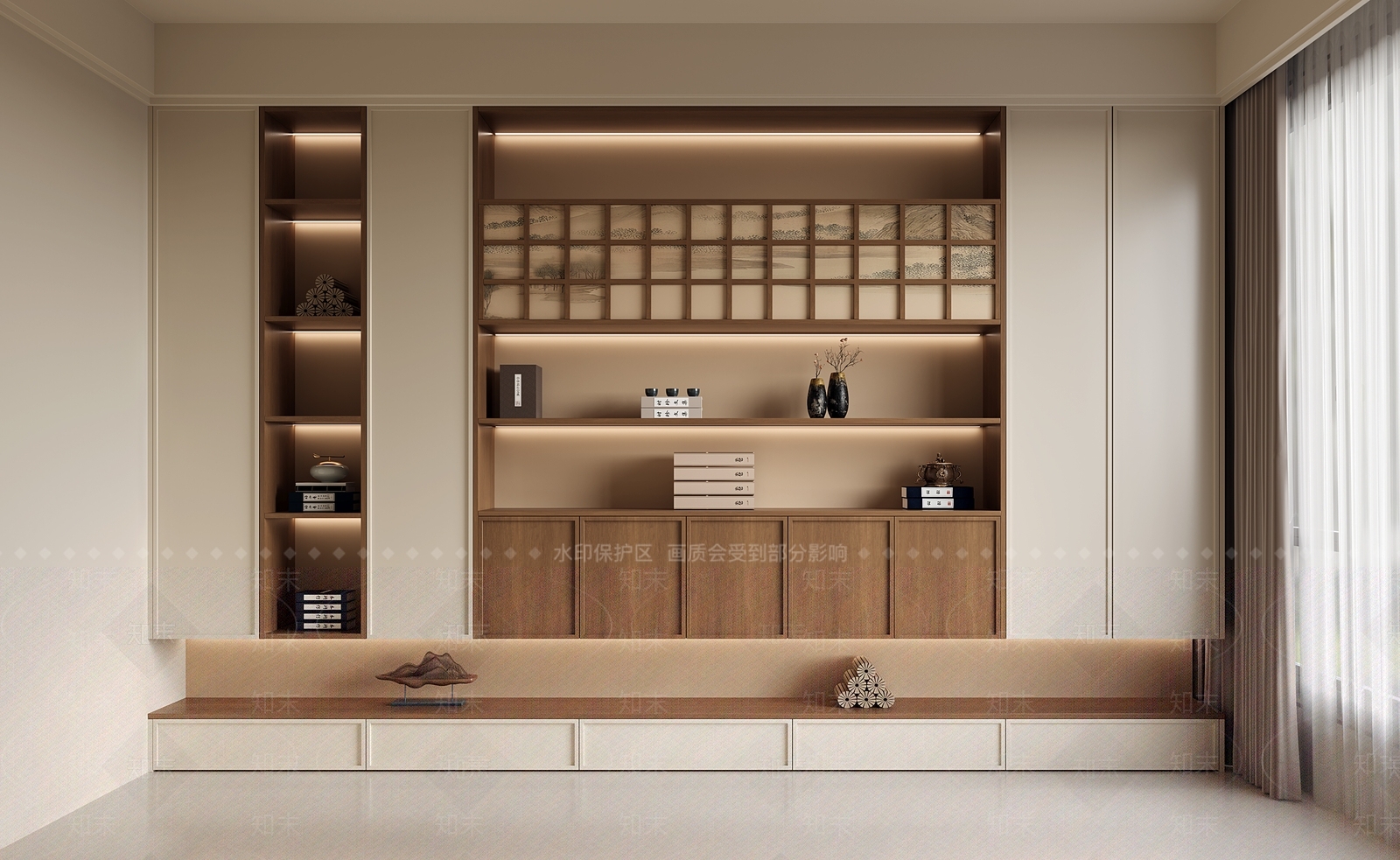 新中式禅意书柜3D模型下载【ID:1188438875】