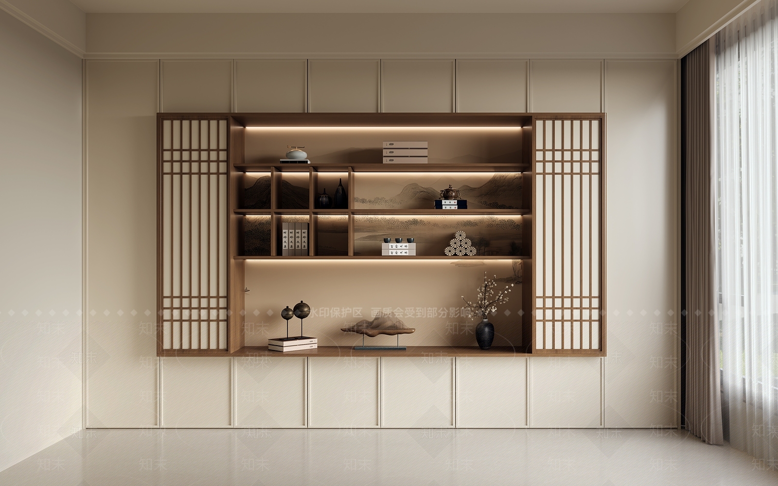 新中式禅意书柜3D模型下载【ID:1188446299】