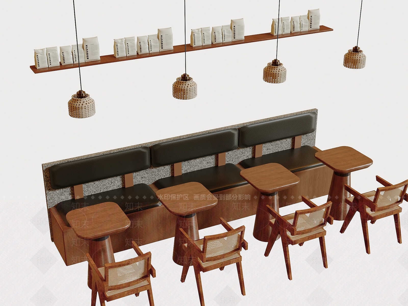 侘寂北欧卡座餐厅3D模型下载【ID:1188446918】