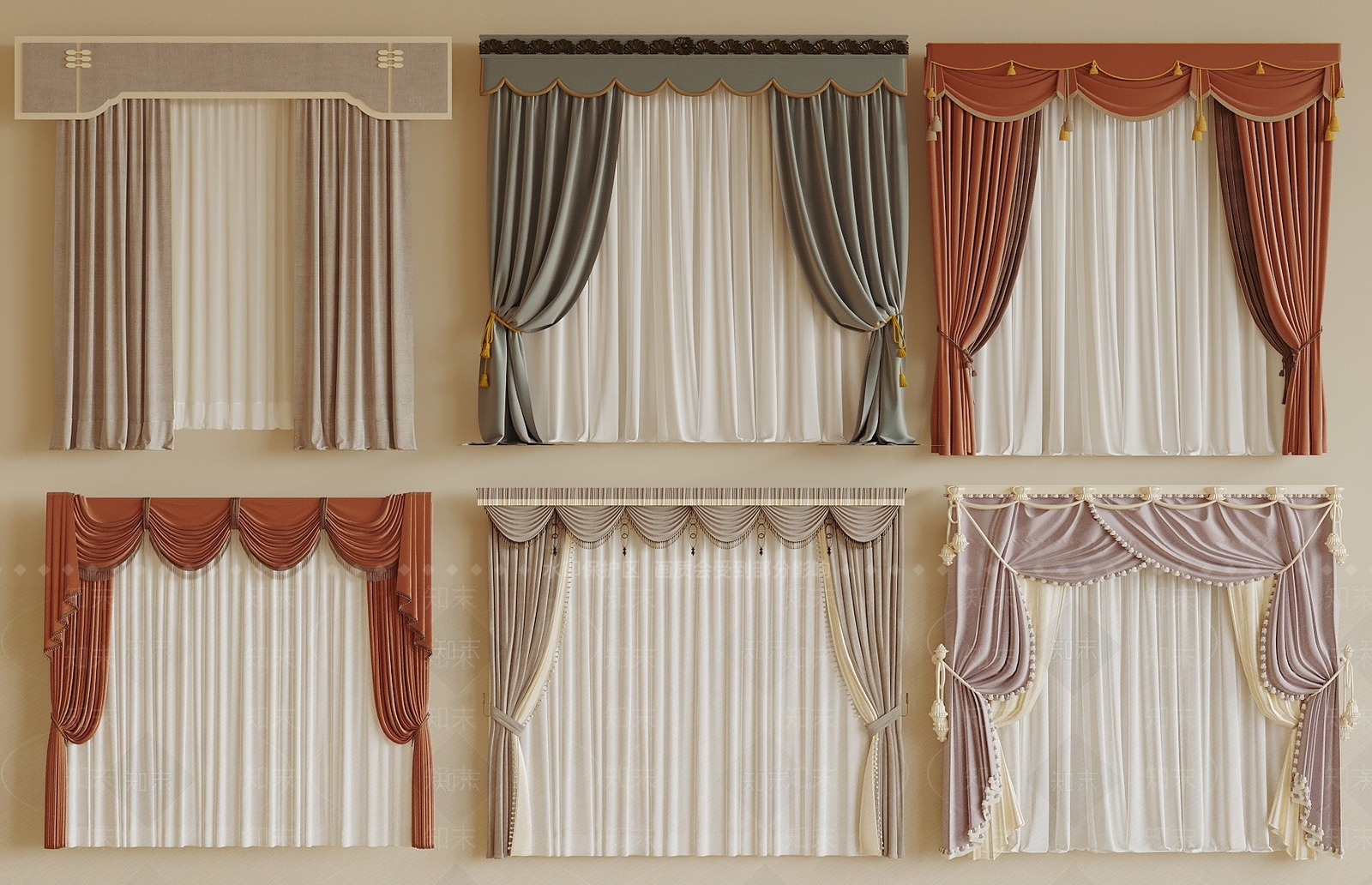 欧式美式通用窗帘3D模型下载【ID:1188454216】