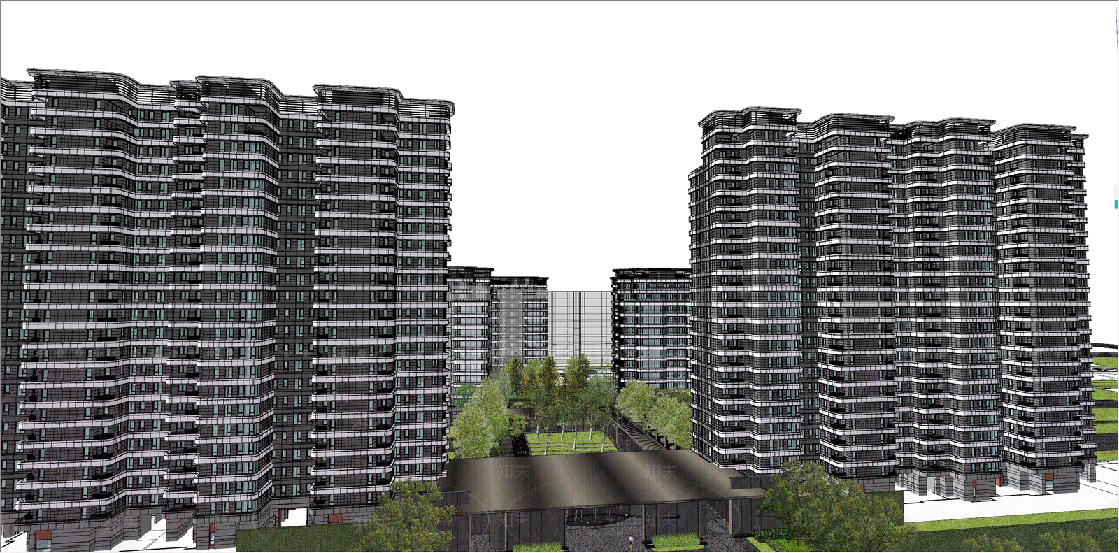 现代高层住宅SU模型下载【ID:1188456513】
