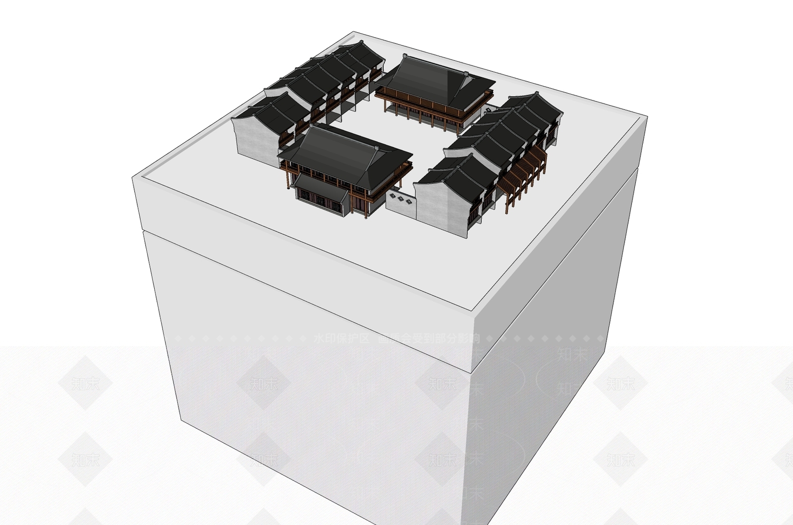 中式古建筑SU模型下载【ID:1188456640】