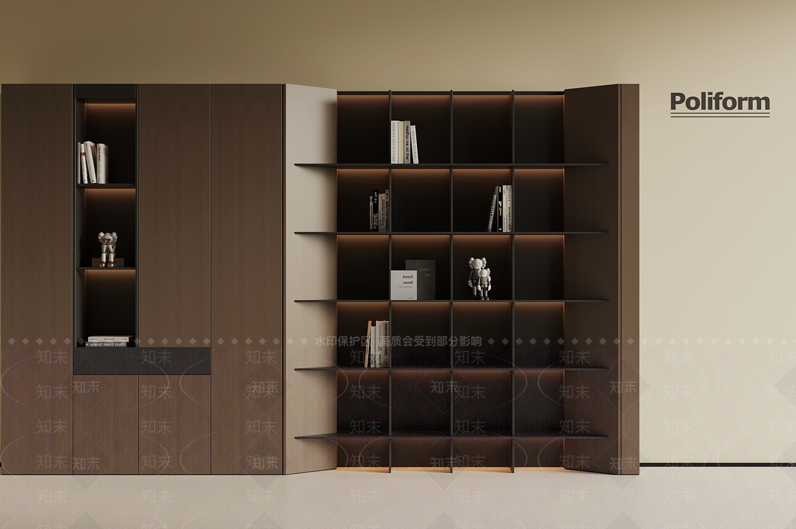 现代意式书柜3D模型下载【ID:1188471298】