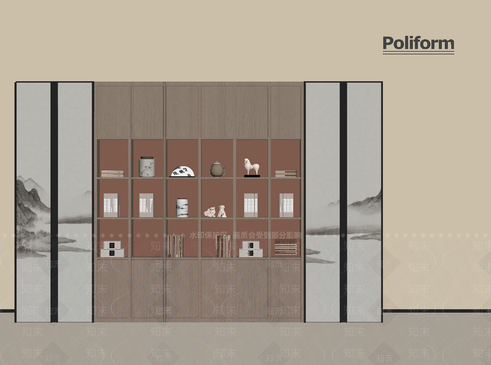 新中式书柜SU模型下载【ID:1188474646】