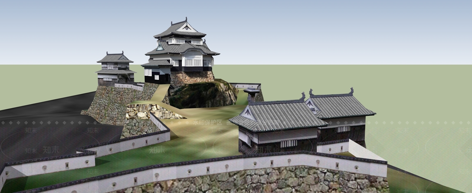 日式古建筑SU模型下载【ID:1188476596】