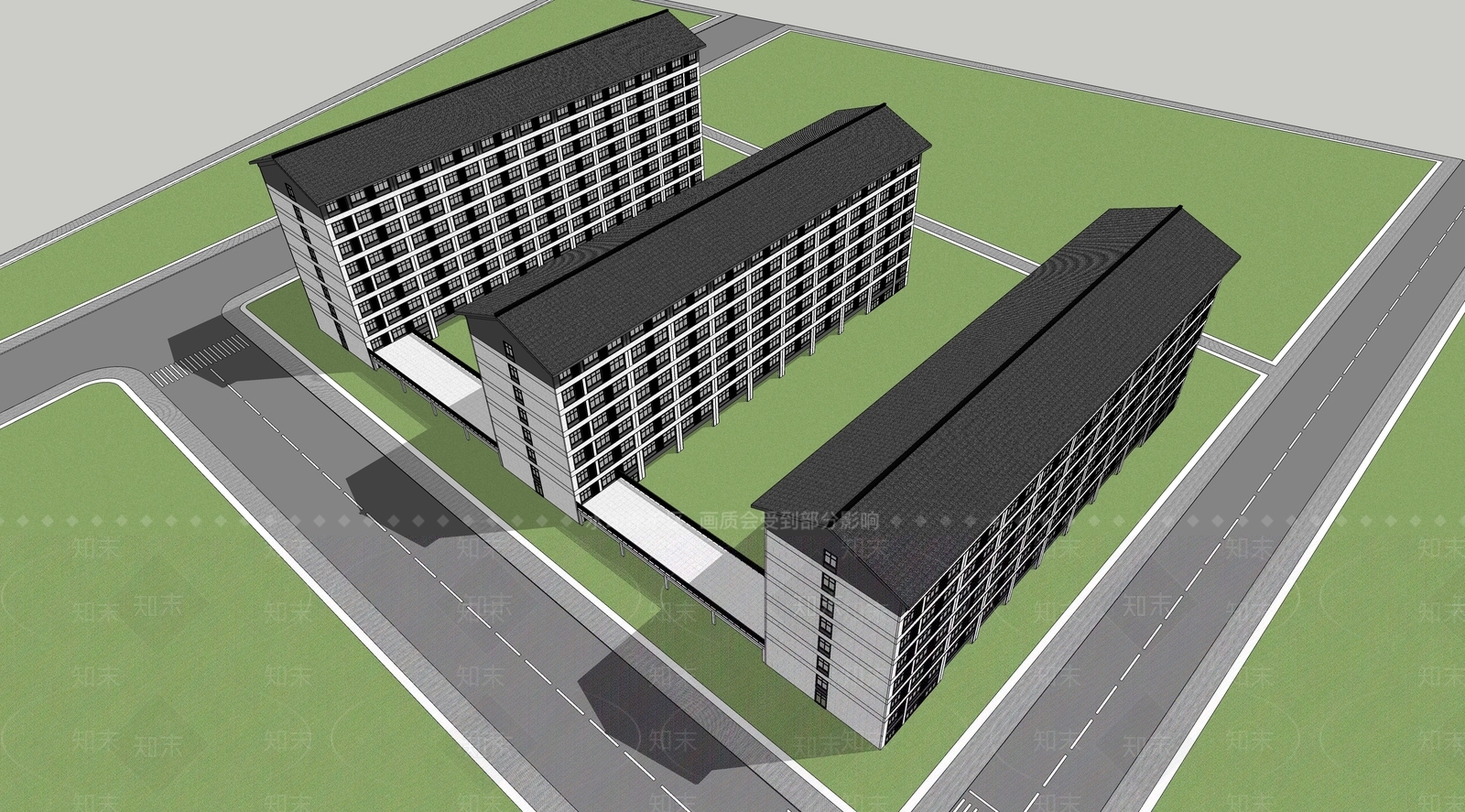 现代学校建筑SU模型下载【ID:1188477834】